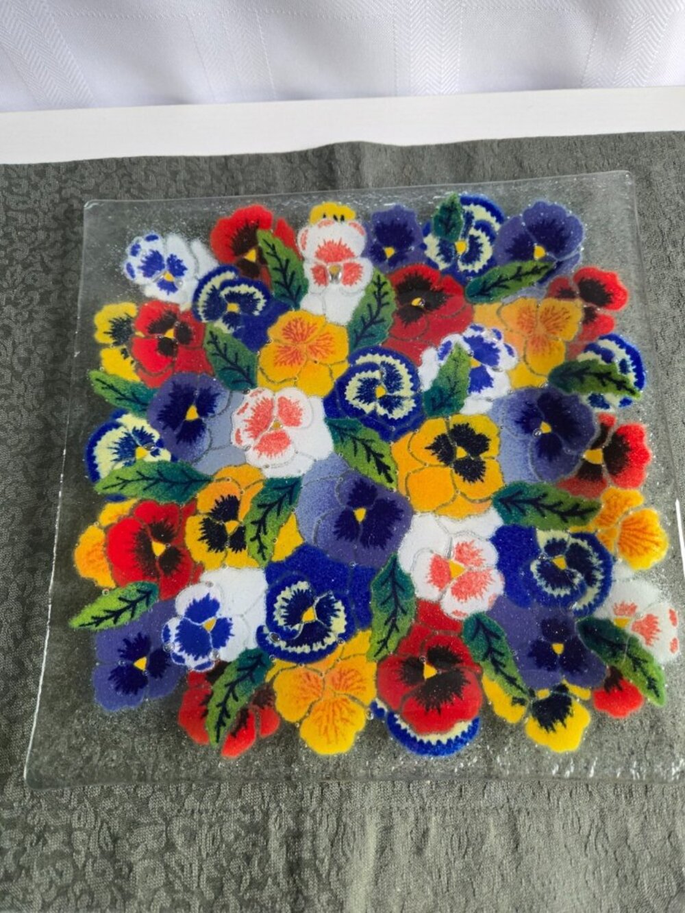 Peggy Karr Pansies Platter/Plate 9.5-inch Fused Glass Serving Dish Vintage - Picture 2 of 10